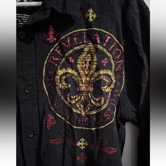 EIGHTY EIGHT MENS LARGE BLACK LONG SLEEVE BUTTON-UP SHIRT REVELATION GRAPHIC - Picture 10 of 10
